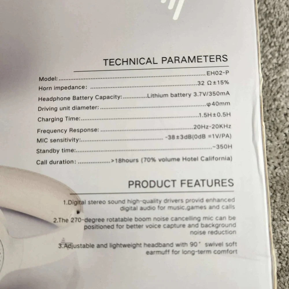 JIAMQISHI Wireless Headset Beige Noise Cancelling EH02-P with Charging Base